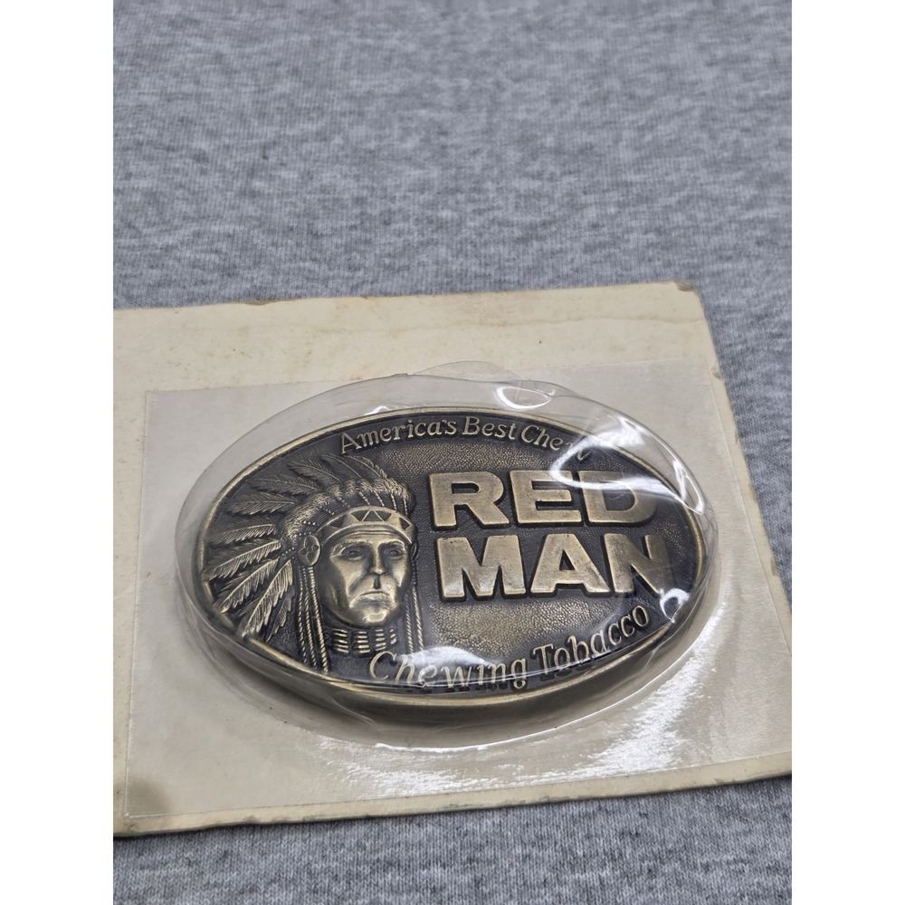 Vintage Red Man Chewing Tobacco Solid Brass Belt Buckle NWT Advertising Mens - Picture 5 of 5